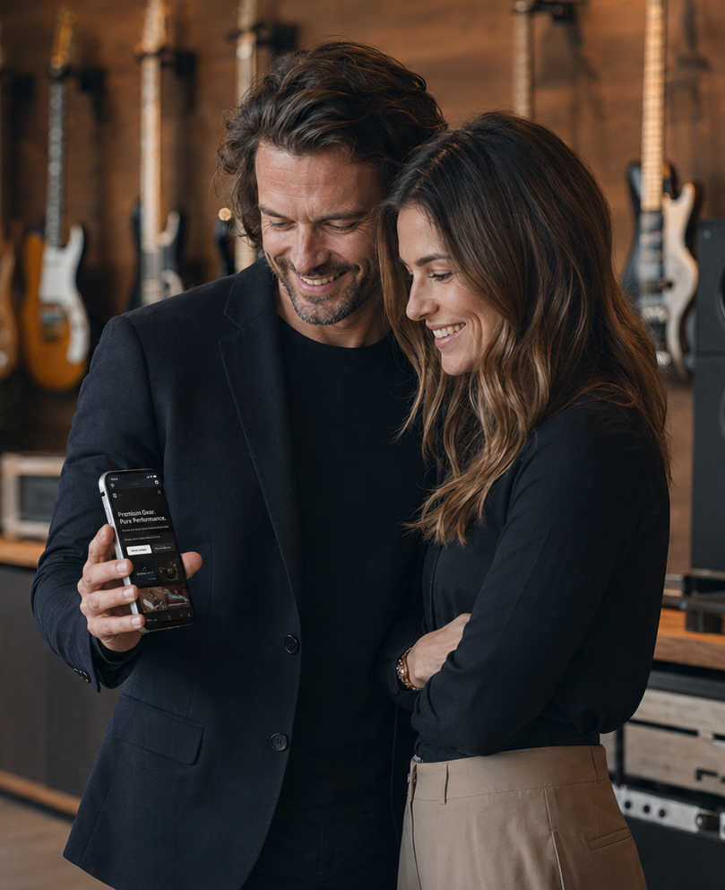 Founders reviewing music store audit